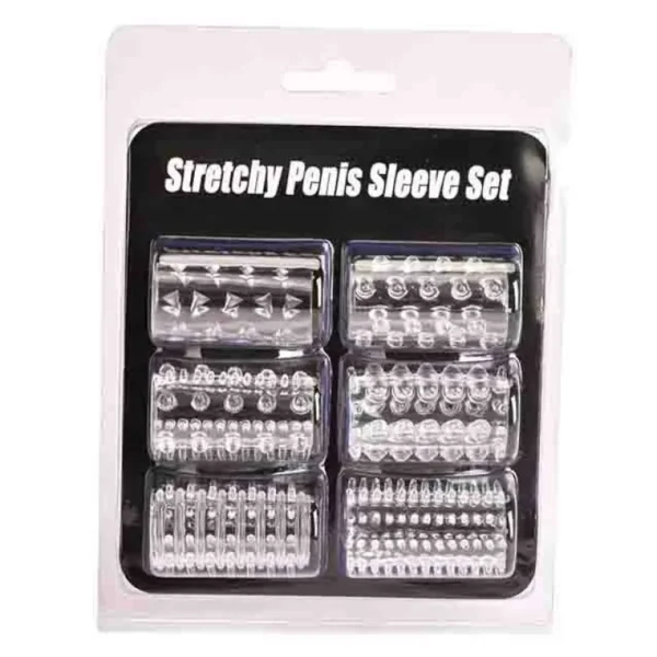 VIP54 6-Piece Stretchy Textured Penis Sleeve Kit - Enhance Erection & Delay